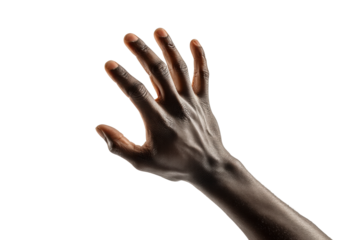 PNG African male hand reaching upward against black background