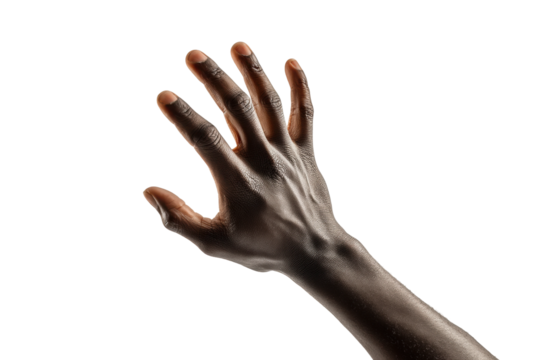 PNG African male hand reaching upward against black background