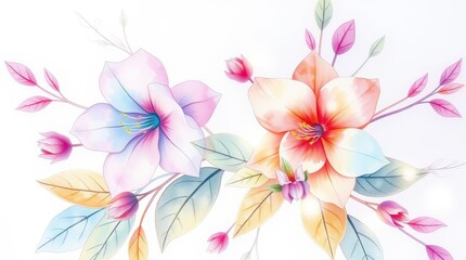 Fototapeta premium Elegant Watercolor Floral Illustration with Colorful Leaves
