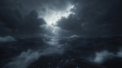 Turbulent storm clouds over a choppy sea.