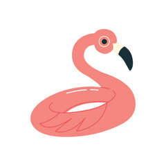 Inflatable flamingo pool float vector. Summer beach toy in flat cartoon style. Trendy pink swim ring for vacation, party, and tropical design.