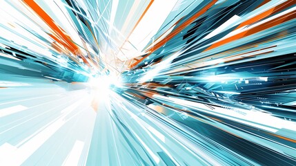 Dynamic graphic design architectural firm branding featuring abstract line bold geometric shape artwork incorporates vibrant color palette of electric blue bright orange crisp white creating visually