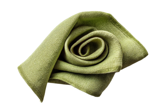 PNG Elegant green fabric fold with intricate spiral design on black background