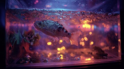A vibrant aquarium display of a fish in a colorful setting.