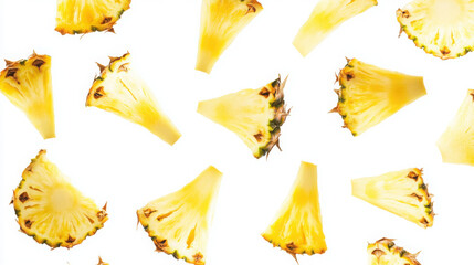Naklejka premium Juicy Pineapple Chunks on White Background