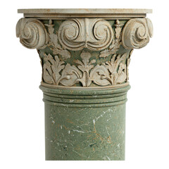 Naklejka premium Ornate marble Corinthian column with detailed acanthus leaf and scroll carvings.