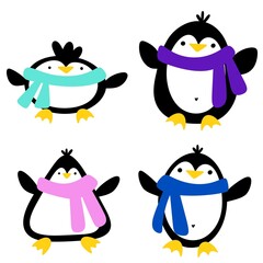 Christmas animals set penguin pattern for wrapping paper and fabrics