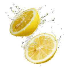 Two lemon halves with splashing juice.