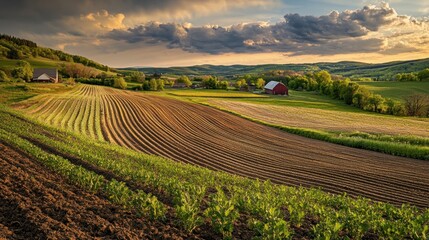 Fototapeta premium Picturesque farmland panorama with vibrant colors and stunning sky