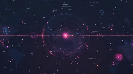 Abstract futuristic digital world map network technology background ui hud web data grid pink blue