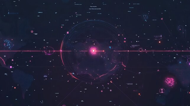 Abstract futuristic digital world map network technology background ui hud web data grid pink blue