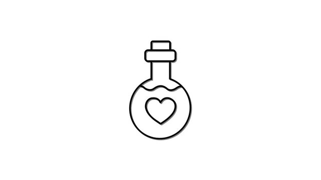 Glowing neon line Bottle with love potion icon isolated on black background. Valentines day symbol. 4K Video motion graphic animation