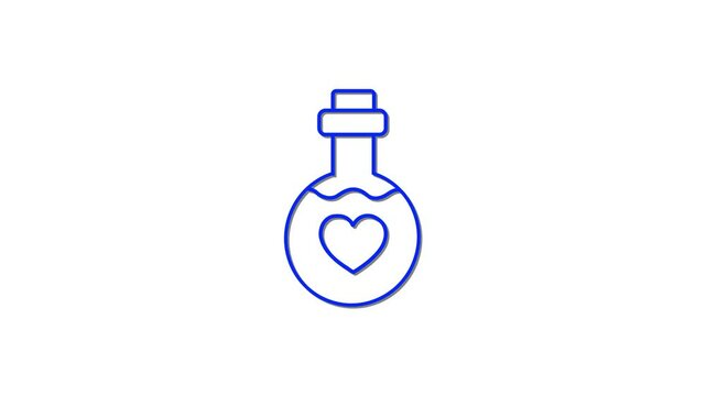 Glowing neon line Bottle with love potion icon isolated on black background. Valentines day symbol. 4K Video motion graphic animation