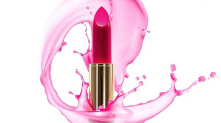 Red lipstick with a splash of pink, creating a vibrant and eye-catching cosmetic presentation.