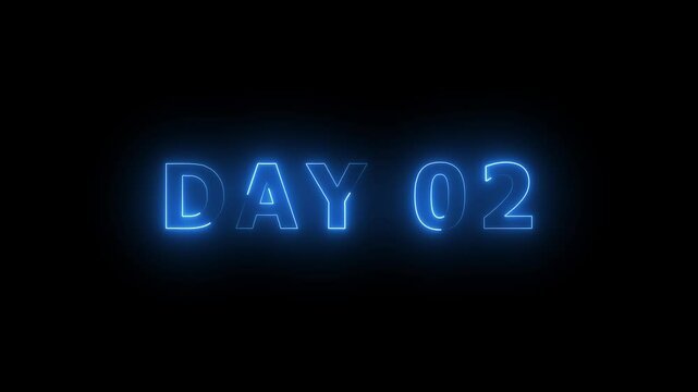 Day 2, 2 Day Text Animation Videos On Black Background. 2 Day To Go blue Logo Animation Videos. Blue font against a solid black background centered well