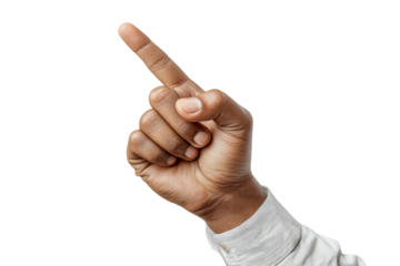 PNG African male hand pointing upward isolated on black background