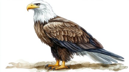 Obraz premium A side view of a golden eagle is captured in a watercolor painting