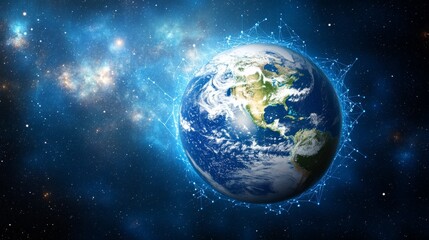 Visualizations of global network connections are mapped onto a planet