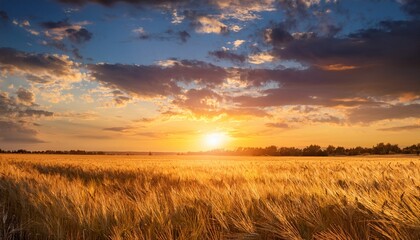 Fototapeta premium vibrant sunset over a serene field of golden grass under dynamic colorful sky generative ai