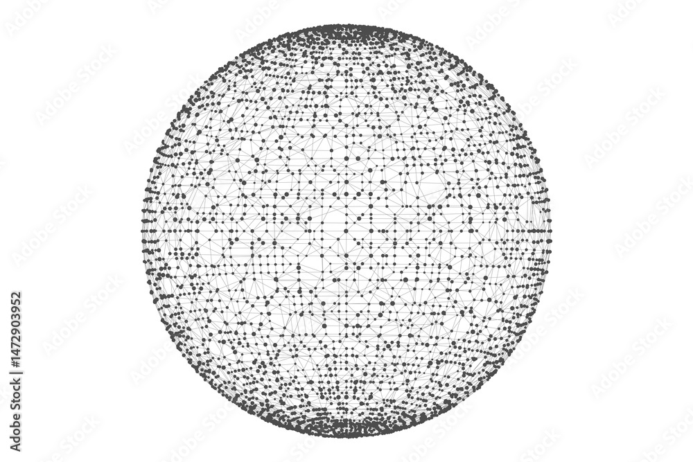 Aufkleber Dots connected by lines. Abstract sphere. Minimalist mesh. Abstract polygonal shape.