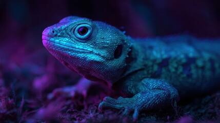 Glowing eyes of a nocturnal lizard captured in vivid colors at night in a natural habitat