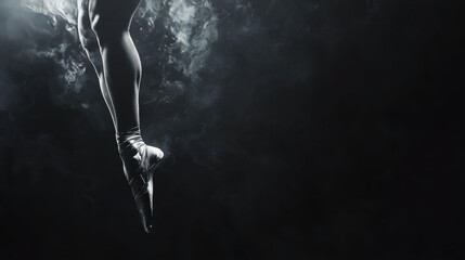 Obraz premium Grace in Motion: Ballerina in Pointe Shoes on Black Background