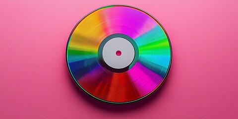 Colorful portable CD player on a pink background with a minimalistic and queer-themed aesthetic