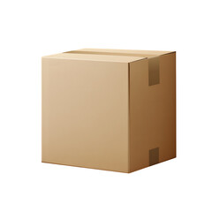 realistic blank packaging box kraft paper, isolated transparent background, ecommerce template