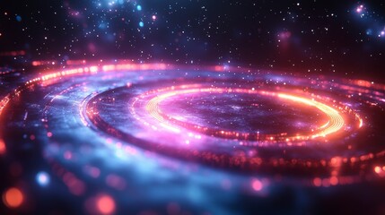 Galactic swirls. Glowing, abstract cosmic rings in blue and pink. Space art, science fiction imagery
