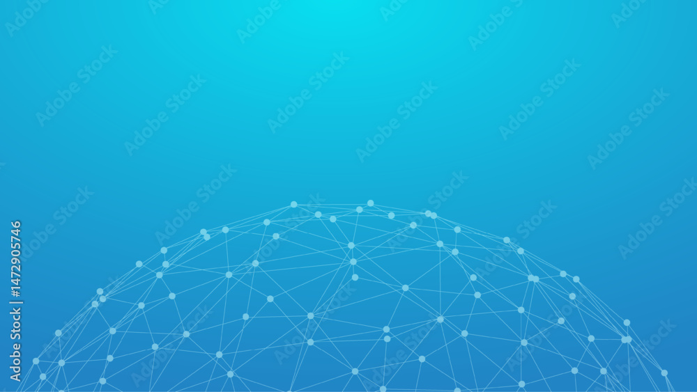 Leinwandbilder Technology blue background. Dots connected by lines. Abstract wave. Minimalist mesh. Abstract polygonal shape.