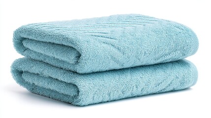 Stack of two sky blue bath towels with arrow design Fancy folded towel set isolated on white background