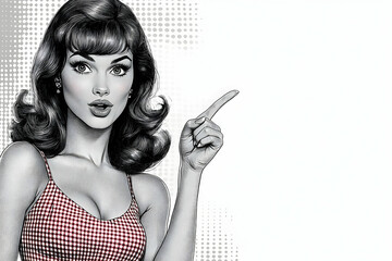 Retro woman pointing to the right illustration