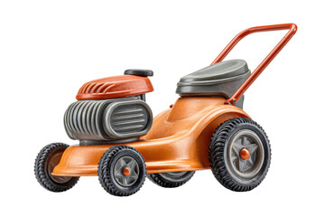 Fototapeta premium PNG Orange and gray toy lawnmower with four black wheels