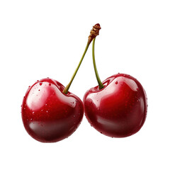 Two Ripe Cherries With Transparent Background Isolated On Black