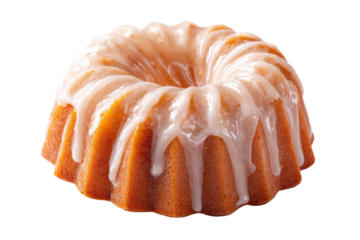 PNG Delicious glazed bundt cake with vanilla icing on black background