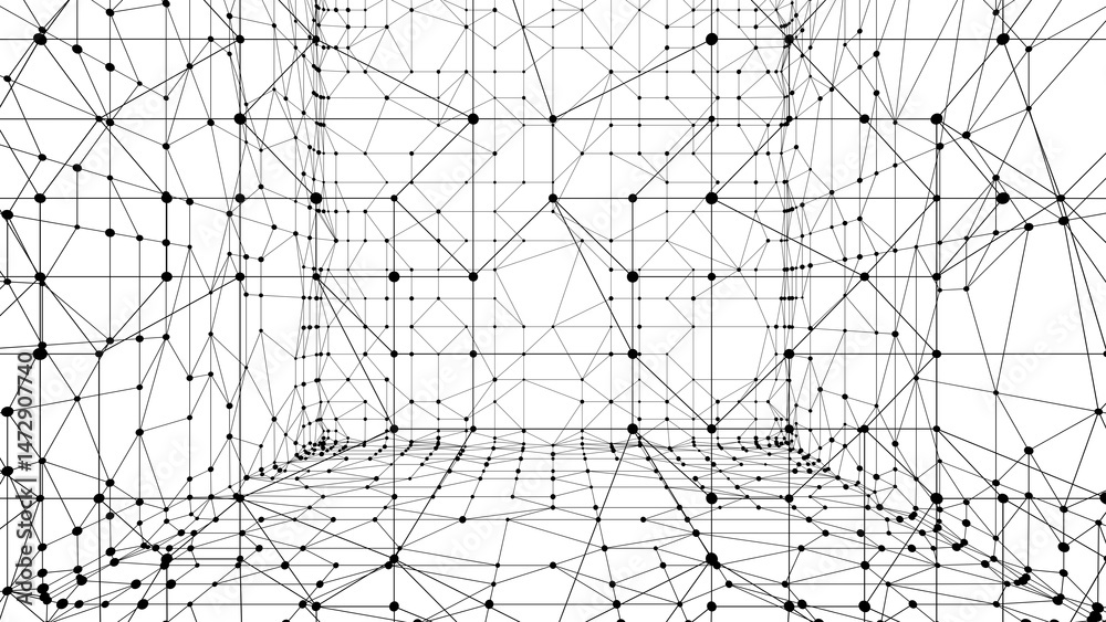 Fototapete Technology abstract background. Dots connected by lines. Minimalist mesh backdrop. Abstract polygonal shape. Plexus circles.