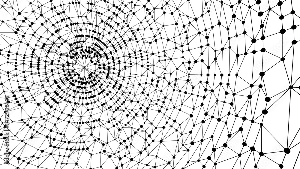 Aufkleber Technology abstract background. Dots connected by lines. Minimalist mesh backdrop. Abstract polygonal radial shape. Plexus circles.