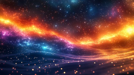 Cosmic Wonders Glowing nebula with orange, blue, and purple hues; sprinkled stars