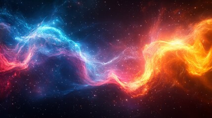 Cosmic Nebula A colorful, wavy nebula, divided into blue and orange regions, filled with stars