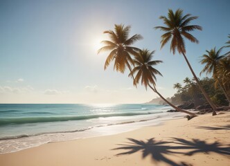 Obraz premium Sun-drenched beach, vintage film grain, palm trees, photography, nature