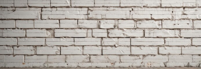 Obraz premium Cracked white brick wall, showing aged surface, imperfect, detail, grunge background, damage, worn