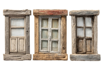 Fototapeta premium PNG Rustic vintage wooden windows with weathered frames