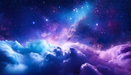 Fototapeta premium abstract blue and purple nebula with clouds against a starry background banner