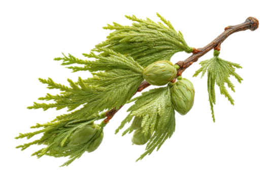 PNG Close-up of green conifer branch with fresh needles and buds