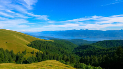 Obraz premium Beautiful summer landscape with a river and a tree in the foreground