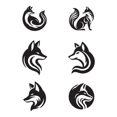 Fox head silhouette set - isolated vector.