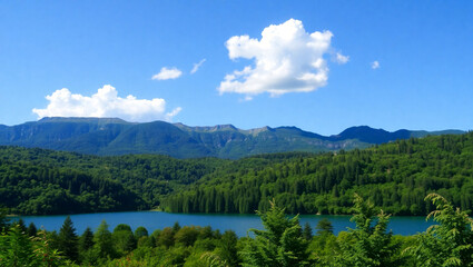 Beautiful summer landscape with a river and a tree in the foreground