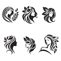 Natural beauty care silhouettes icon logo set.