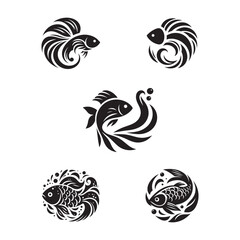 fish silhouettes icon logo set.