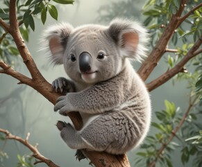 Obraz premium Playful koala infant clinging to branch Continuous vector repeat design , fauna, joey